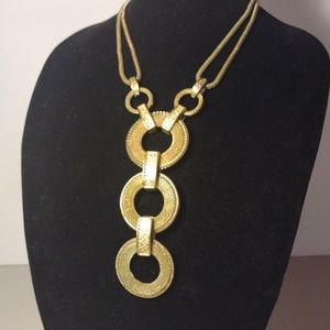 Chico's Bold Textured Statement Golden Ring Necklace